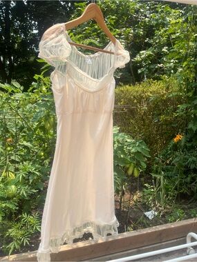 UNIF Sheer Ivory Lace-Trim Slip Dress